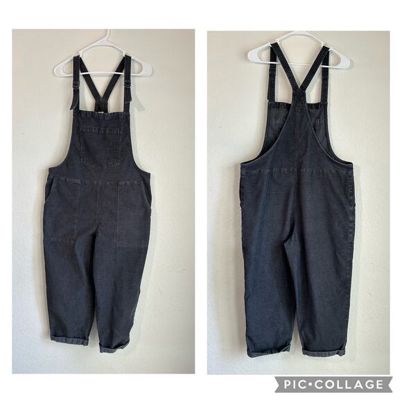 Aerie Werk & Play Corduroy Overalls Smoked Gray Cuffed Straight Leg Size Large - Picture 1 of 13